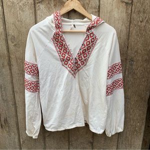 Free People Knit Embroidered Hooded Sweater Flowers Boho Lightweight Size Large